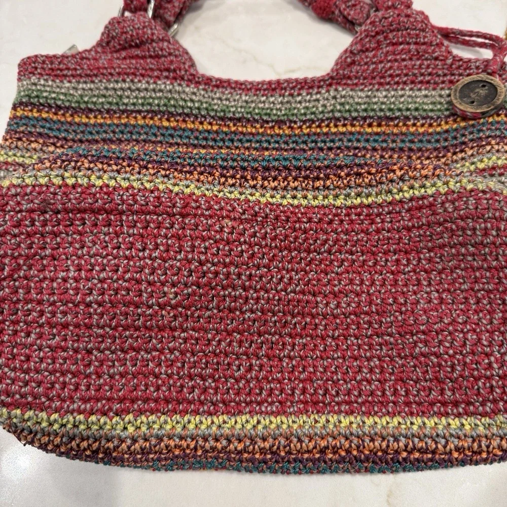 The‎ Sak Crochet Gypsy Striped Boho Shoulder Tote Bag Zipper Pocket